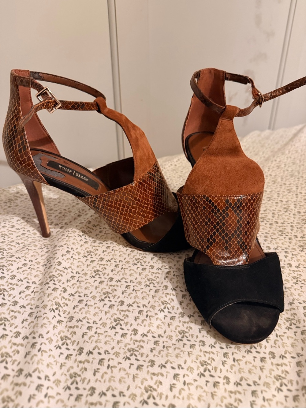 White House Black Market Two-Tone T-Strap Heels in Brown & Black